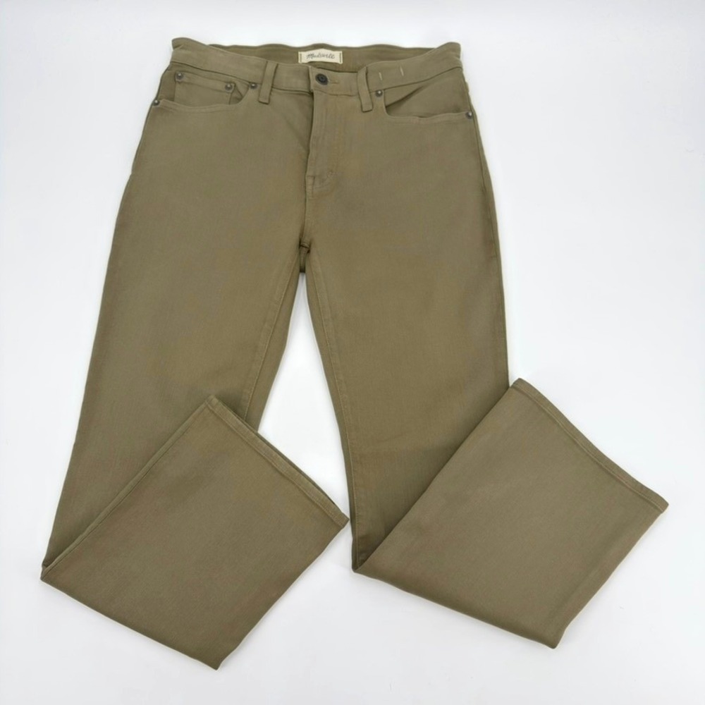Madewell Mid-Rise Kick Out Wax Jeans Olive Green Flare Leg Pants NO638 Womens 29